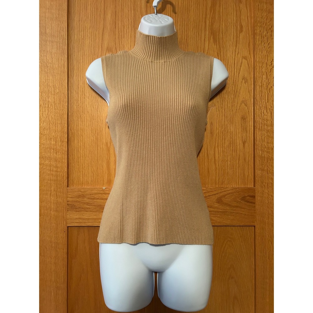 Vintage 90s Joseph A. Womens XL Beige Ribbed Turtleneck Sweater Top Mock Neck